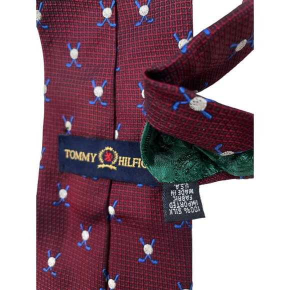 Tommy Hilfiger Silk Tie Burgundy Red Textured Golf Vintage - Picture 4 of 6